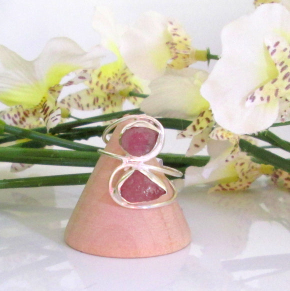 Rough Pink Tourmaline Sterling Silver Ring