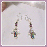Rainbow Calsilica & Amethyst Bumble Bee Sterling Silver Earrings