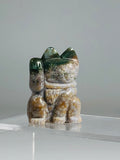 Indian Agate Maneki Neko Luck & Good Fortune Beckoning Money Cat Totem