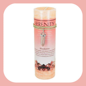 Serenity Pillar Candle with Rhodonite Pendant