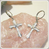 Peaceful Angel White Fire Opal Cross Sterling Silver  Earrings