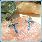 Blue Fire Opal Cross Sterling Silver Earrings