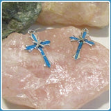 Blue Fire Opal Cross Sterling Silver Earrings