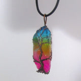 Tree of Life Rainbow Titanium Aura Quartz Necklace