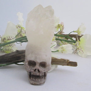 Mohawk Skull Crystal Quartz Gemstone Cluster Totem