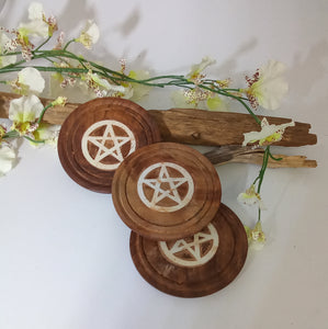 Wooden Pentagram Inlaid Altar Tile / Coaster