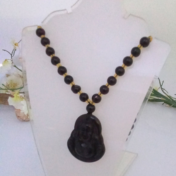 Black Obsidian Luck & Protection Buddha Necklace