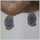 Tree of Life Fire Opal Sterling Silver Stud Earrings