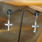 Peaceful Angel White Fire Opal Cross Sterling Silver  Earrings
