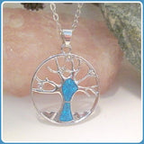 Tree of Life Blue Fire Opal Necklace