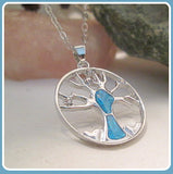Tree of Life Blue Fire Opal Necklace
