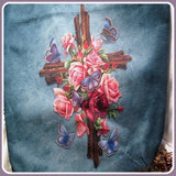 Rose Cross Jute Tote Bag