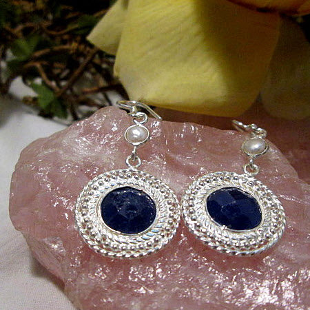 Pure Love Indian Blue Sapphire Pearl Earrings
