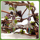 Rainbow Calsilica & Amethyst Bumble Bee Sterling Silver Earrings
