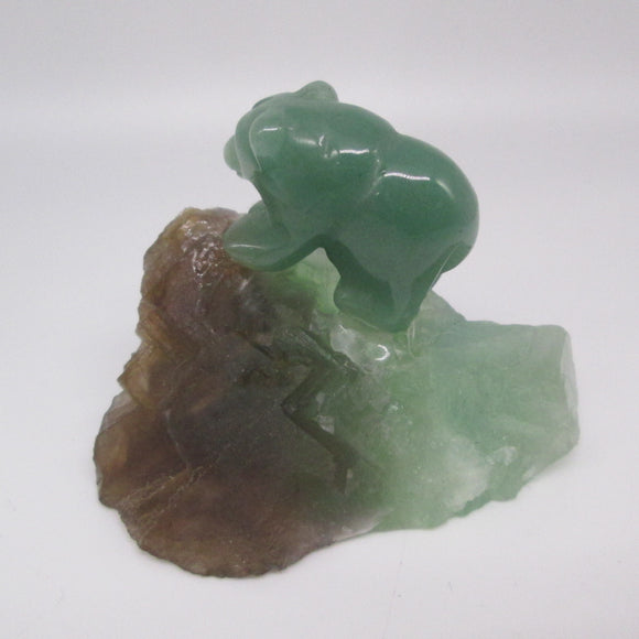 Green Aventurine Bear & Fluorite Totem