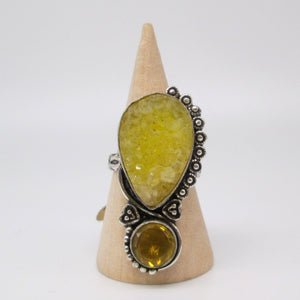 Into Success Golden Citrine  & Druzy Sterling Silver Ring