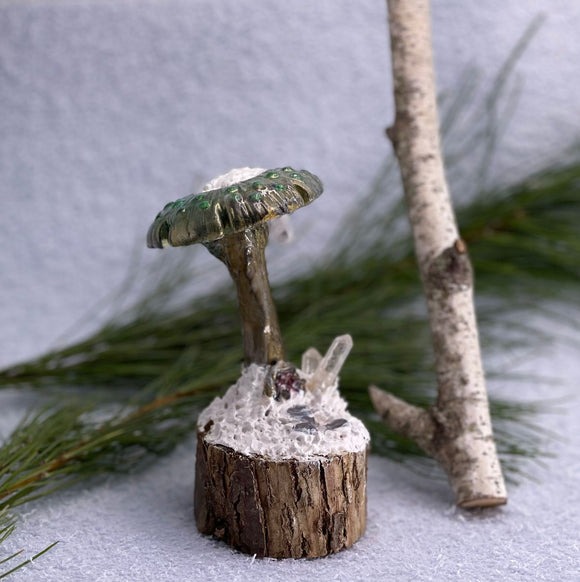 Clear Quartz Winter Fairy Mushroom Stump